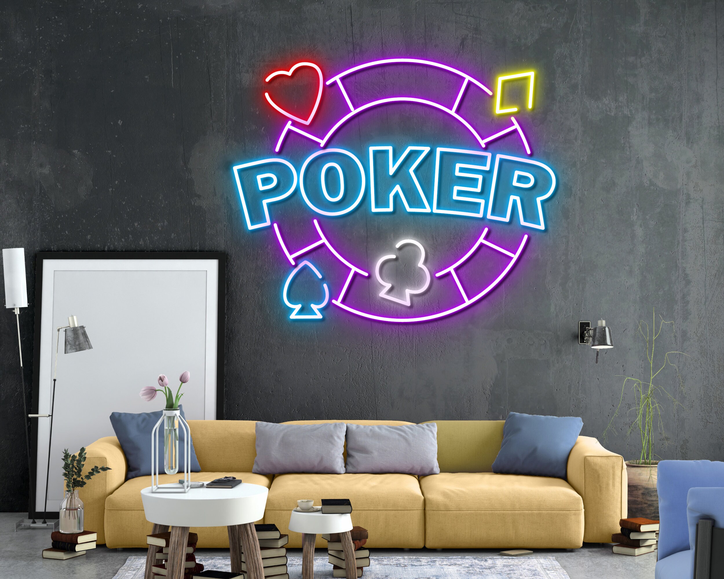 Poker Cards Neon Sign Game Icons For Casino