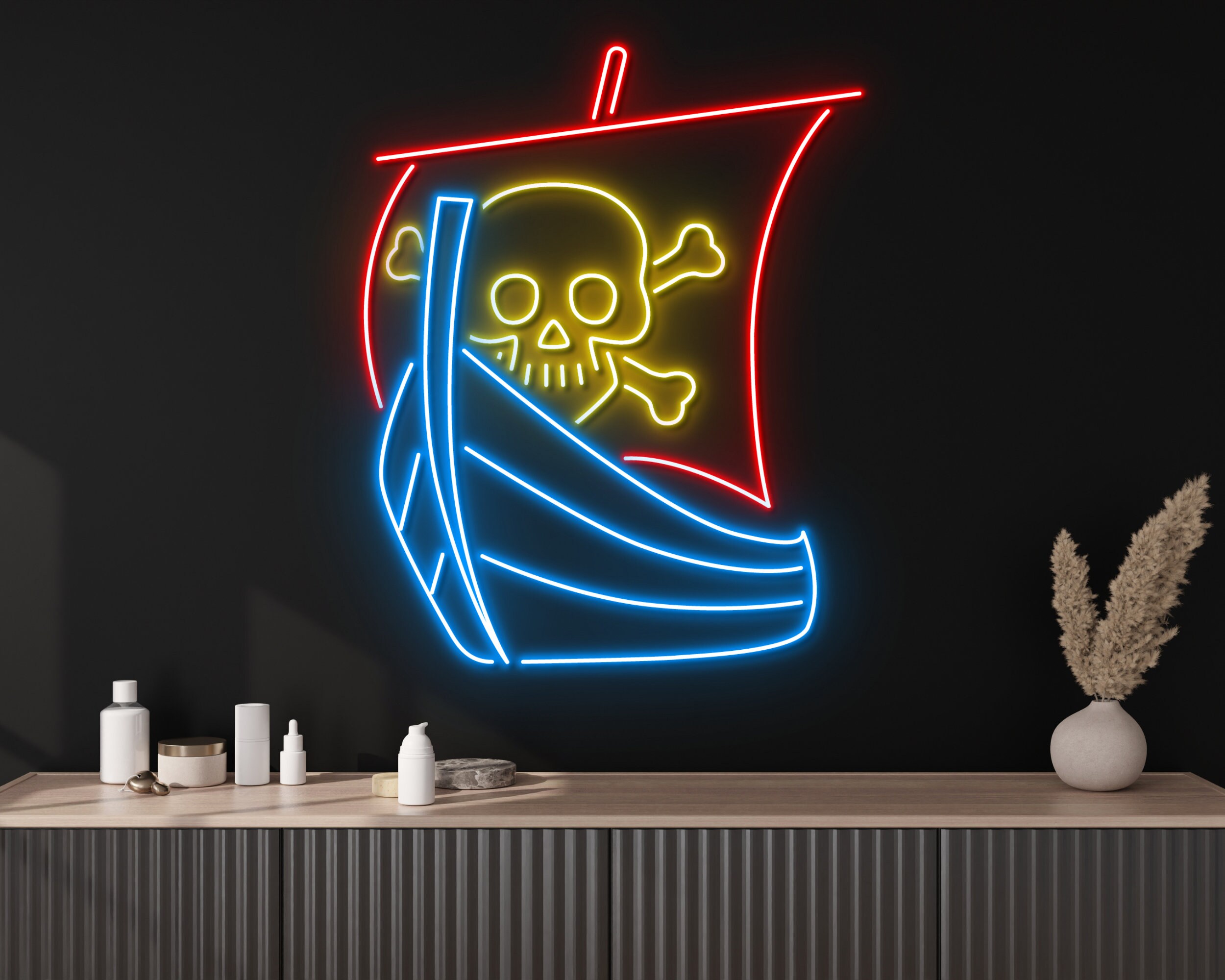 Ship Head Skull Pirate Privateer Neon Signs