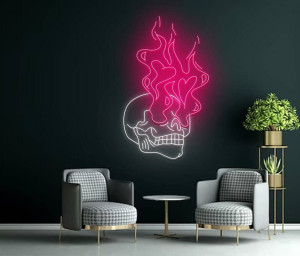 Skull Head Neon Sign Halloween Wall Art Skeleton Club Decor