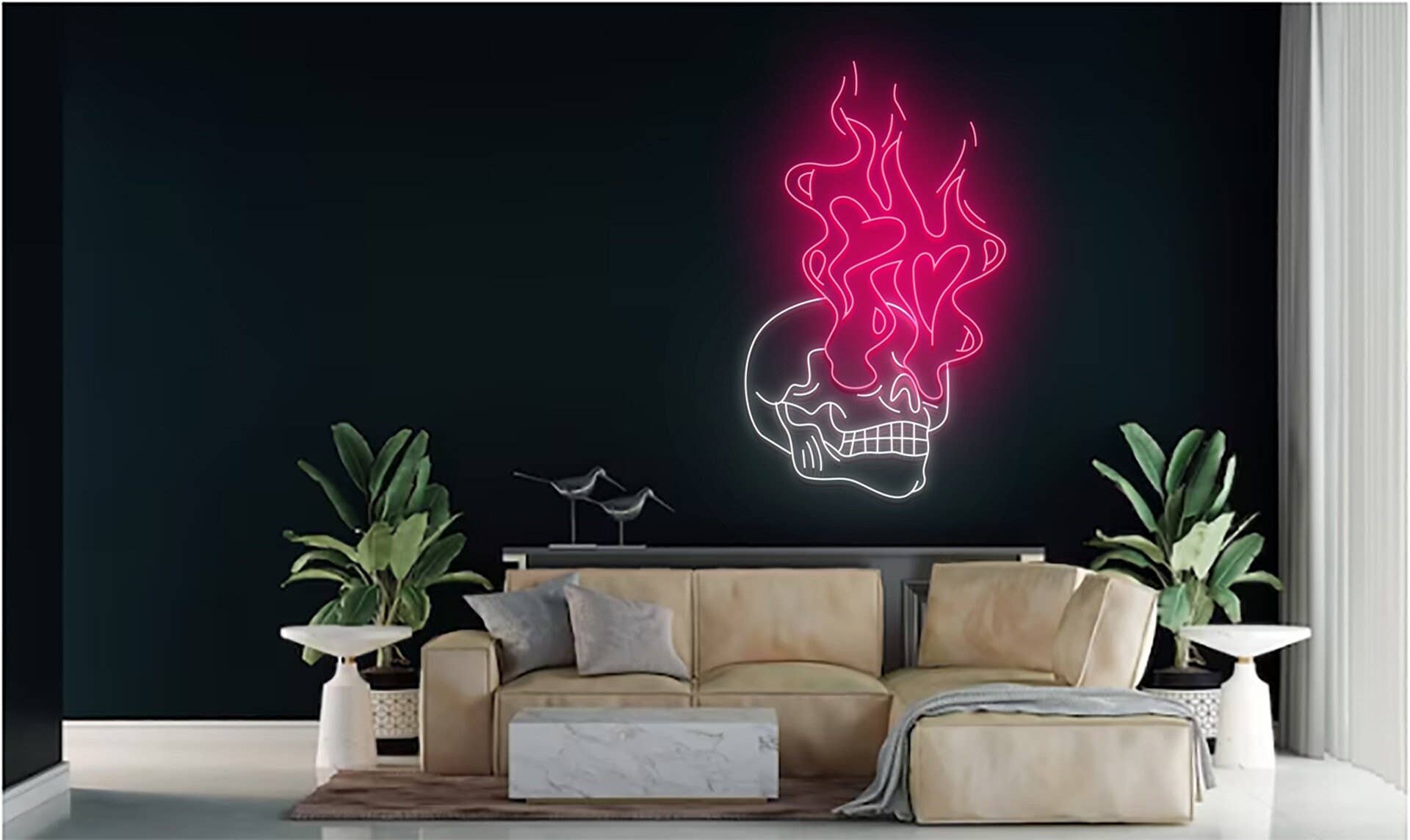 Skull Head Neon Sign Halloween Wall Art Skeleton Club Decor