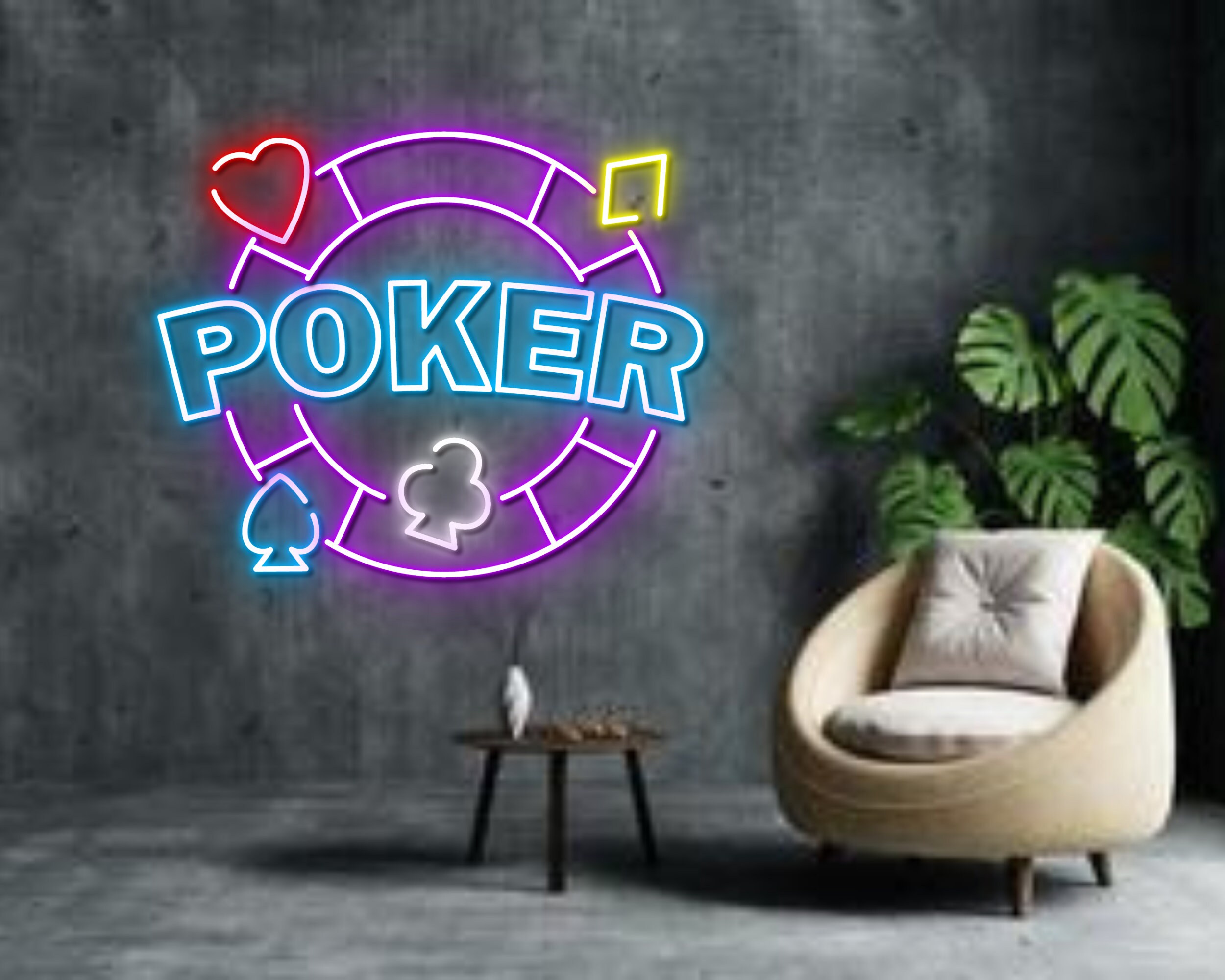 Poker Cards Neon Sign Game Icons For Casino