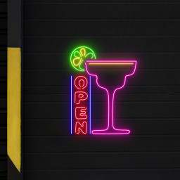 Bar Open Neon Sign Cocktails Line Art Wall Decor