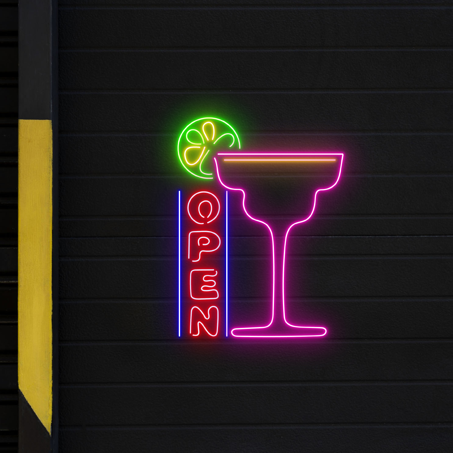 Bar Open Neon Sign Cocktails Line Art Wall Decor