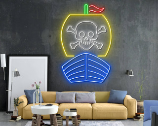 Skull Pirate Ship Neon Led Sign