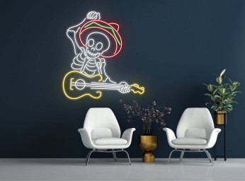 Skull Play The Guitar Neon Sign Halloween Gift Decor