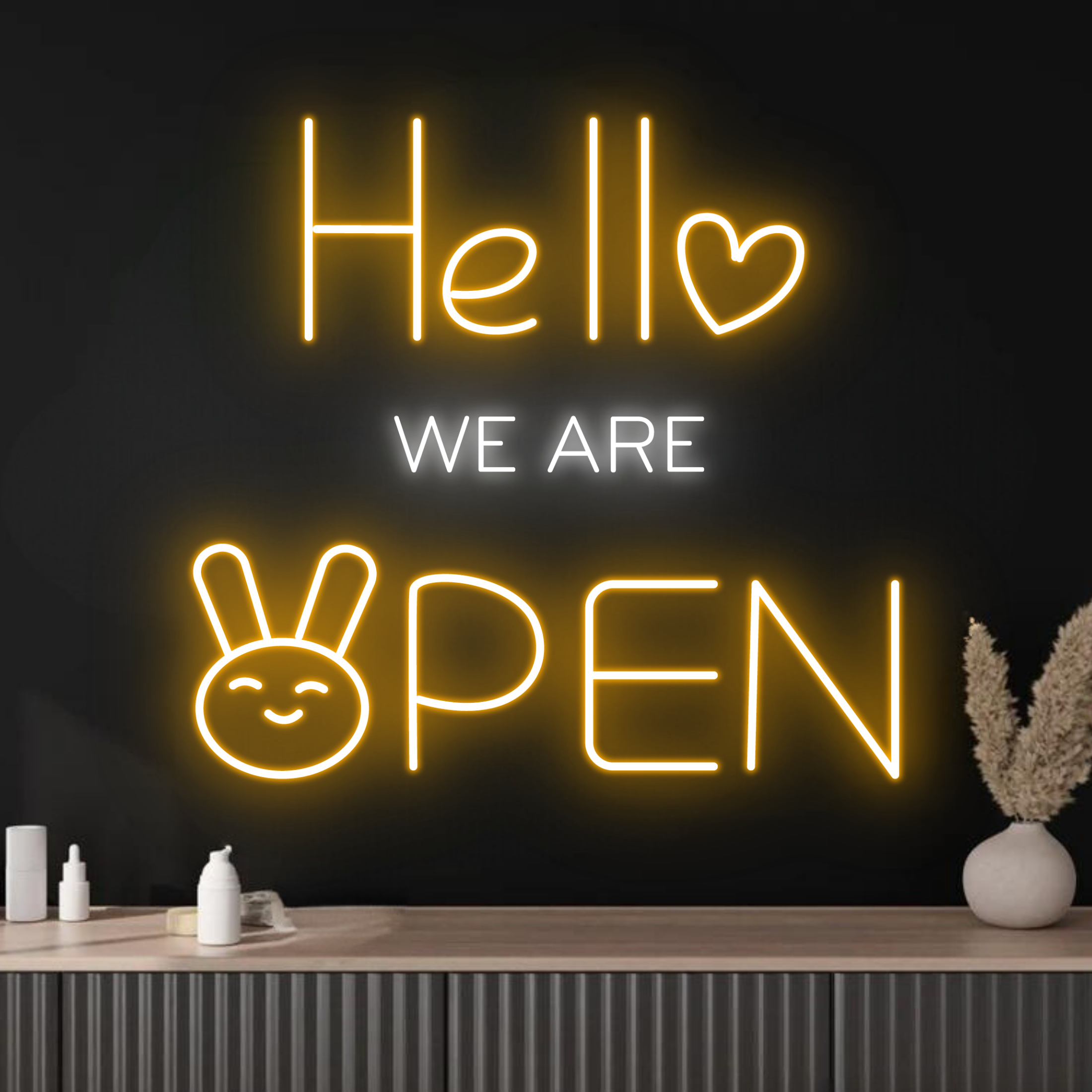 Hello We Are Open Neon Sign Welcome sign For Vet Pet Shop