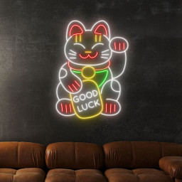 Lucky Cat Neon Sign Cute Wall Art Decor