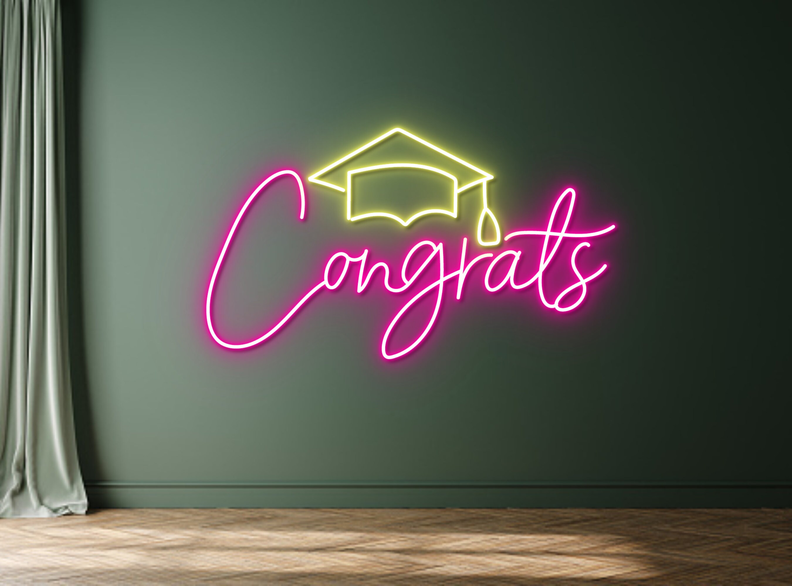 Congrats Graduates Cap Hat Neon Sign