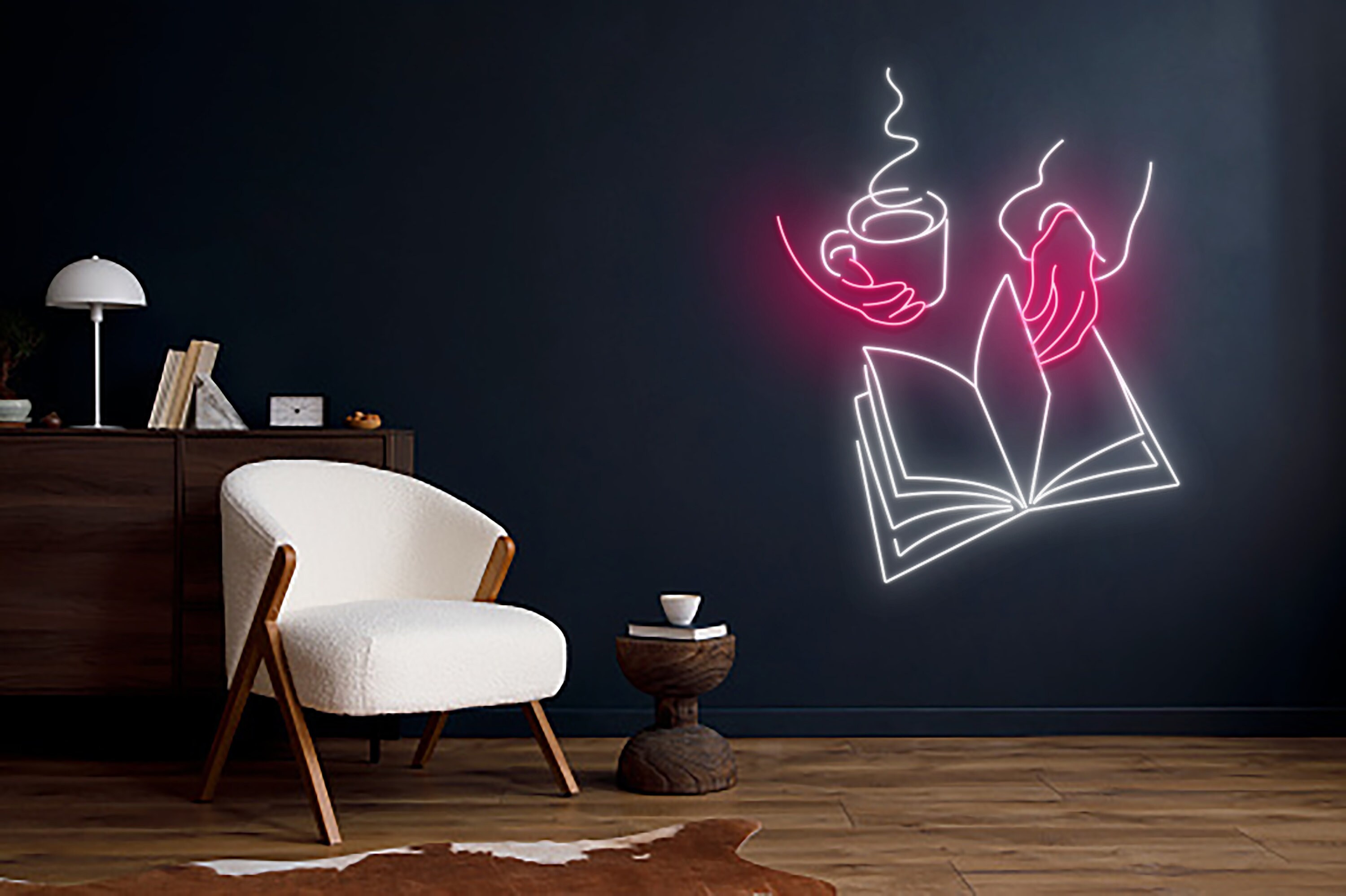 Man Reading Book And Coffee Neon Sign