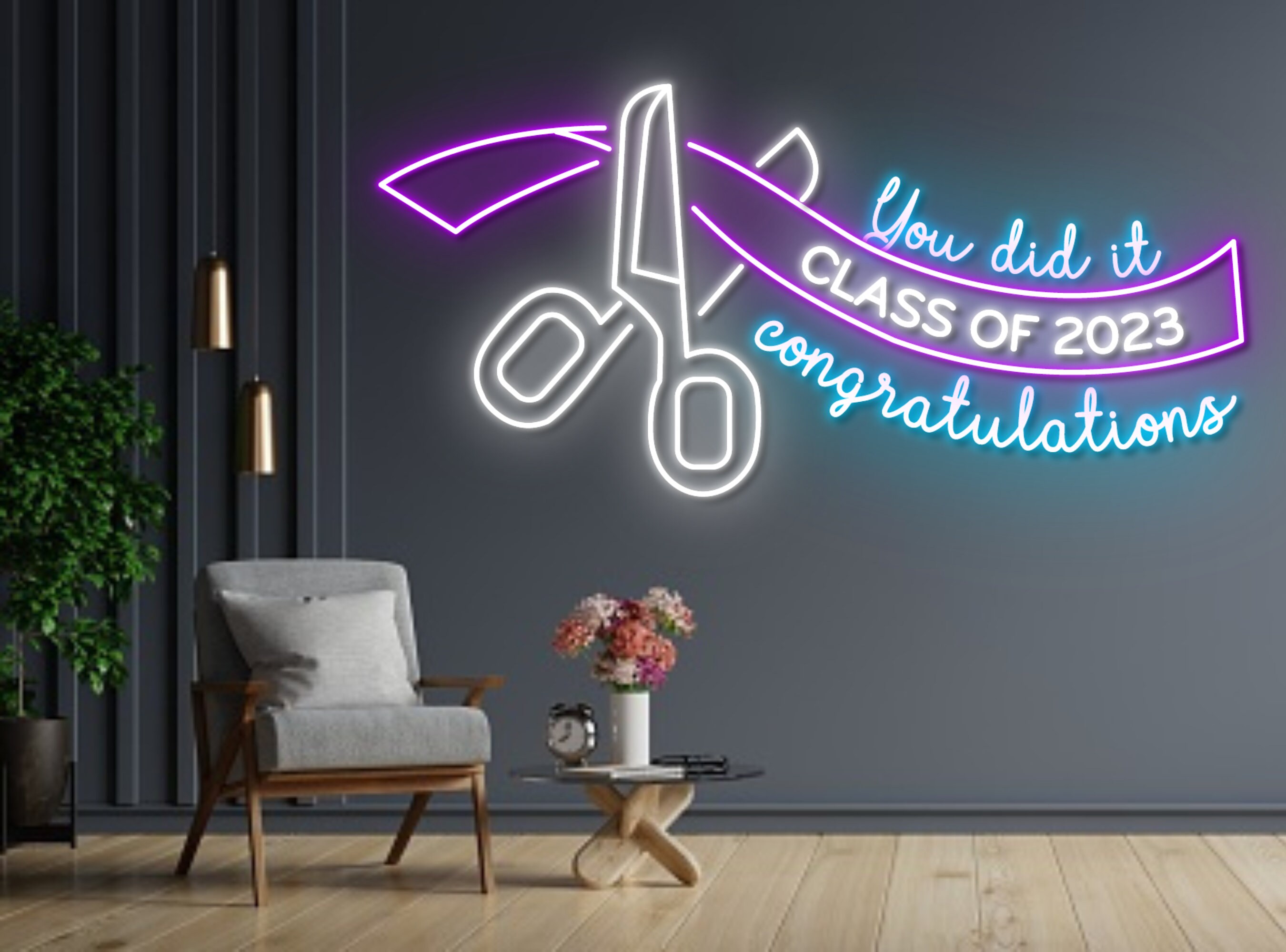 Class Of 2023 Ribbon And Scissors Neon Sign