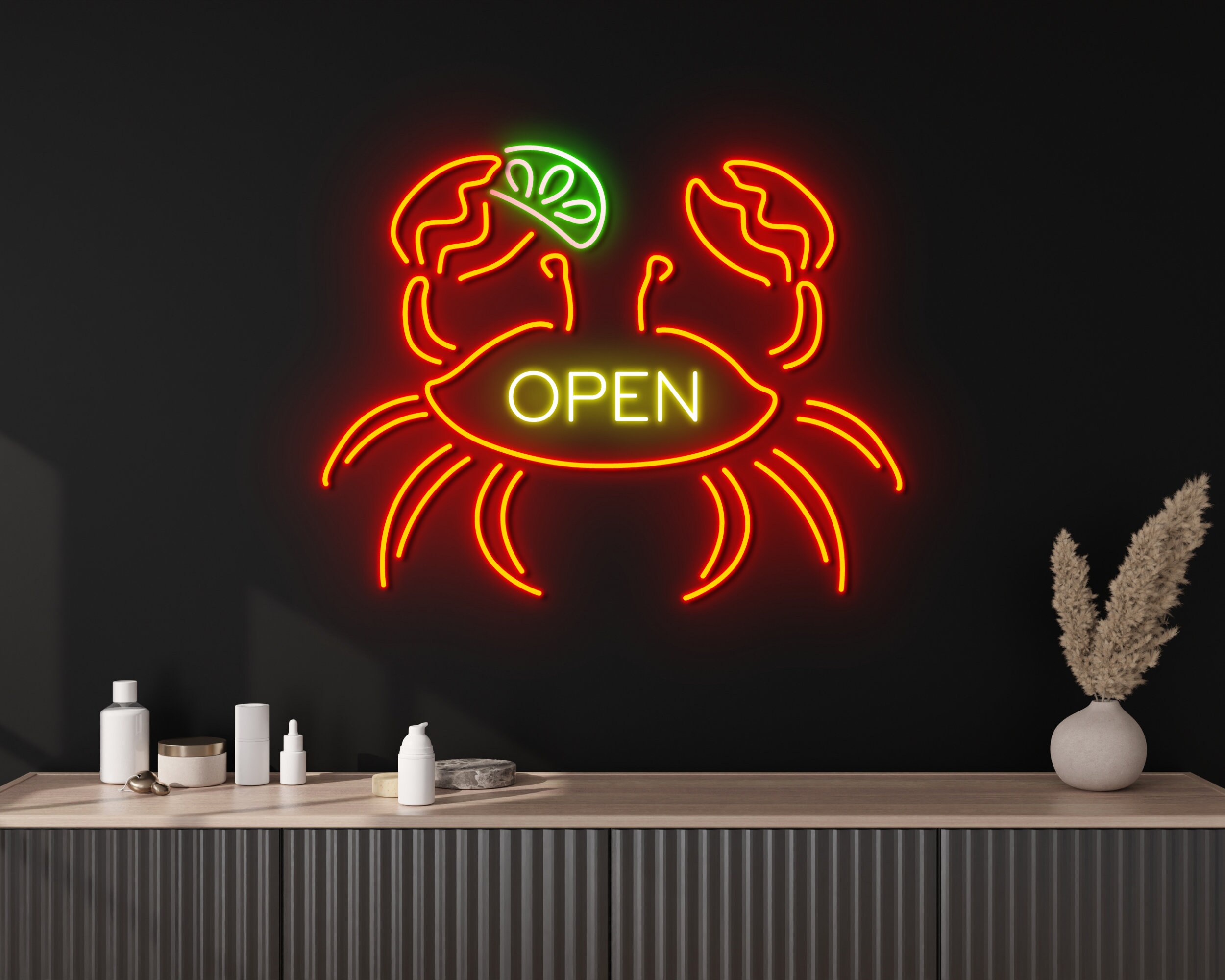 Crab Seafood House Restaurant Neon Sign Beach Kitchen Decor