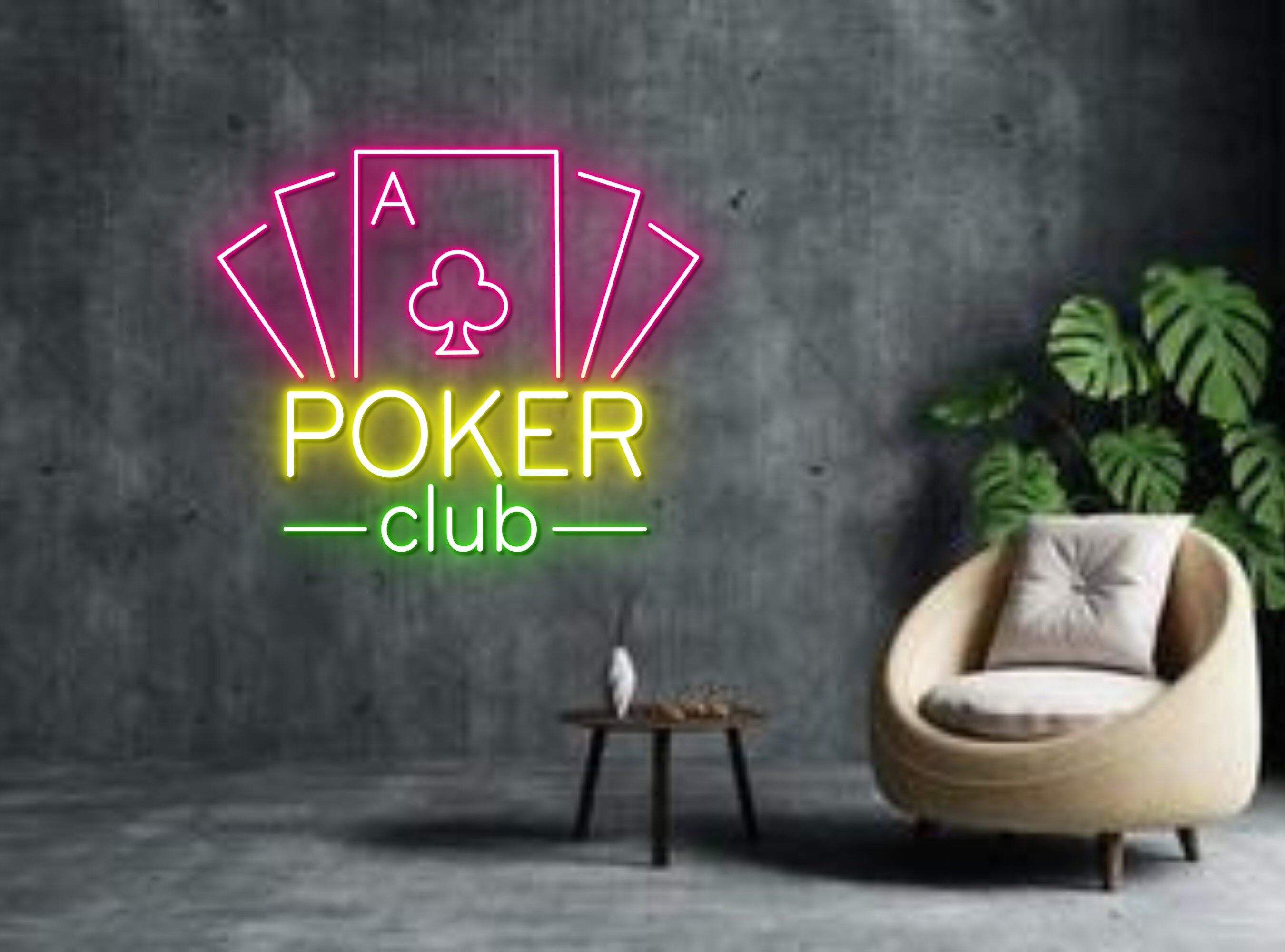 Poker Club Neon Sign Game Icons For Casino