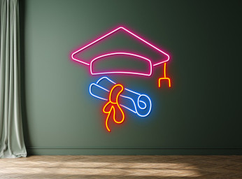 Diploma And Graduates Cap Hat Neon Sign