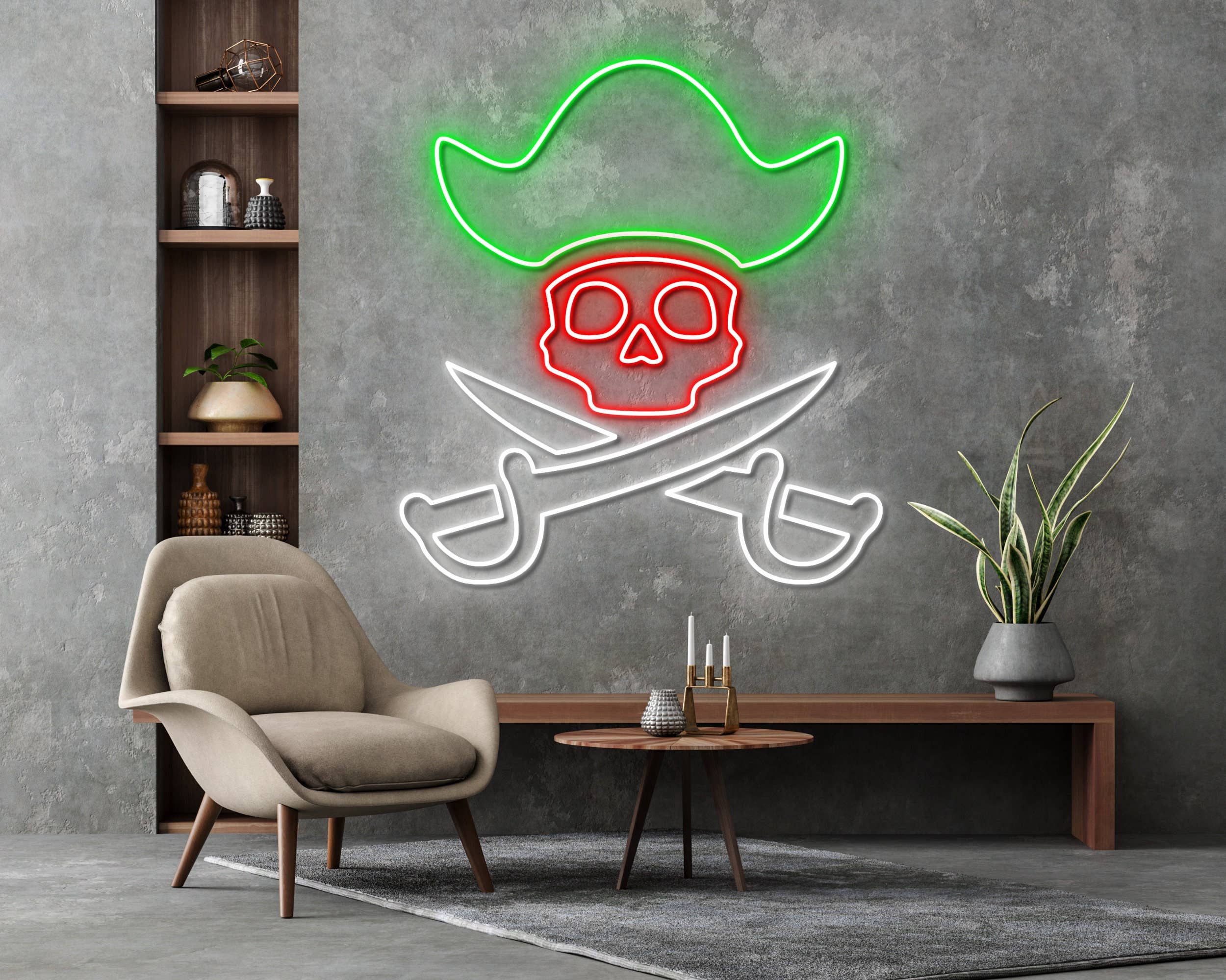 Head Skull Pirate Privateer Buccaneer Neon Led Sign