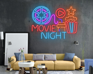 Movie Night With Popcorn Paper Box Neon Sign Wall Art Decor