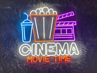 Cinema Movie Time With Popcorn Paper Box Drinks Neon Sign Icons For Your Room