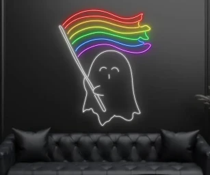 Ghost Hold LGBT Flag Neon Sign Halloween Home Party Decor