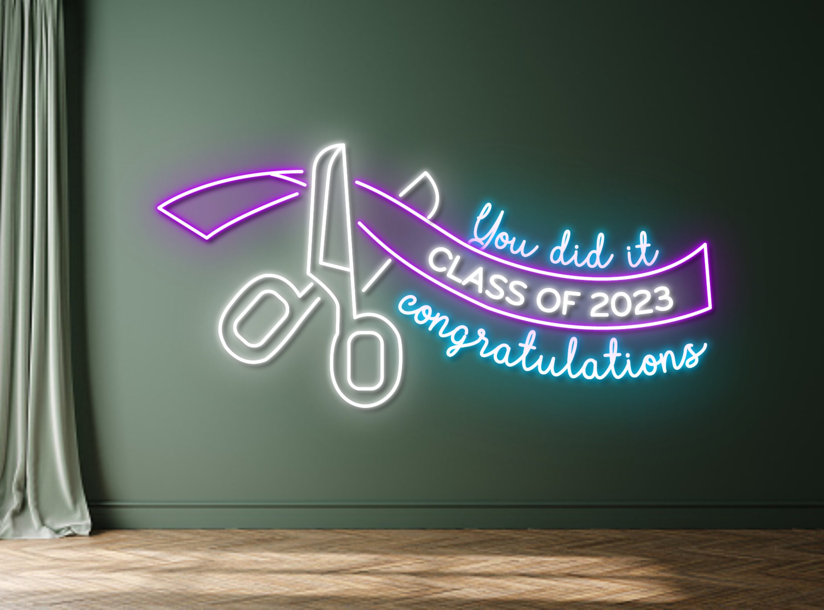 Class Of 2023 Ribbon And Scissors Neon Sign