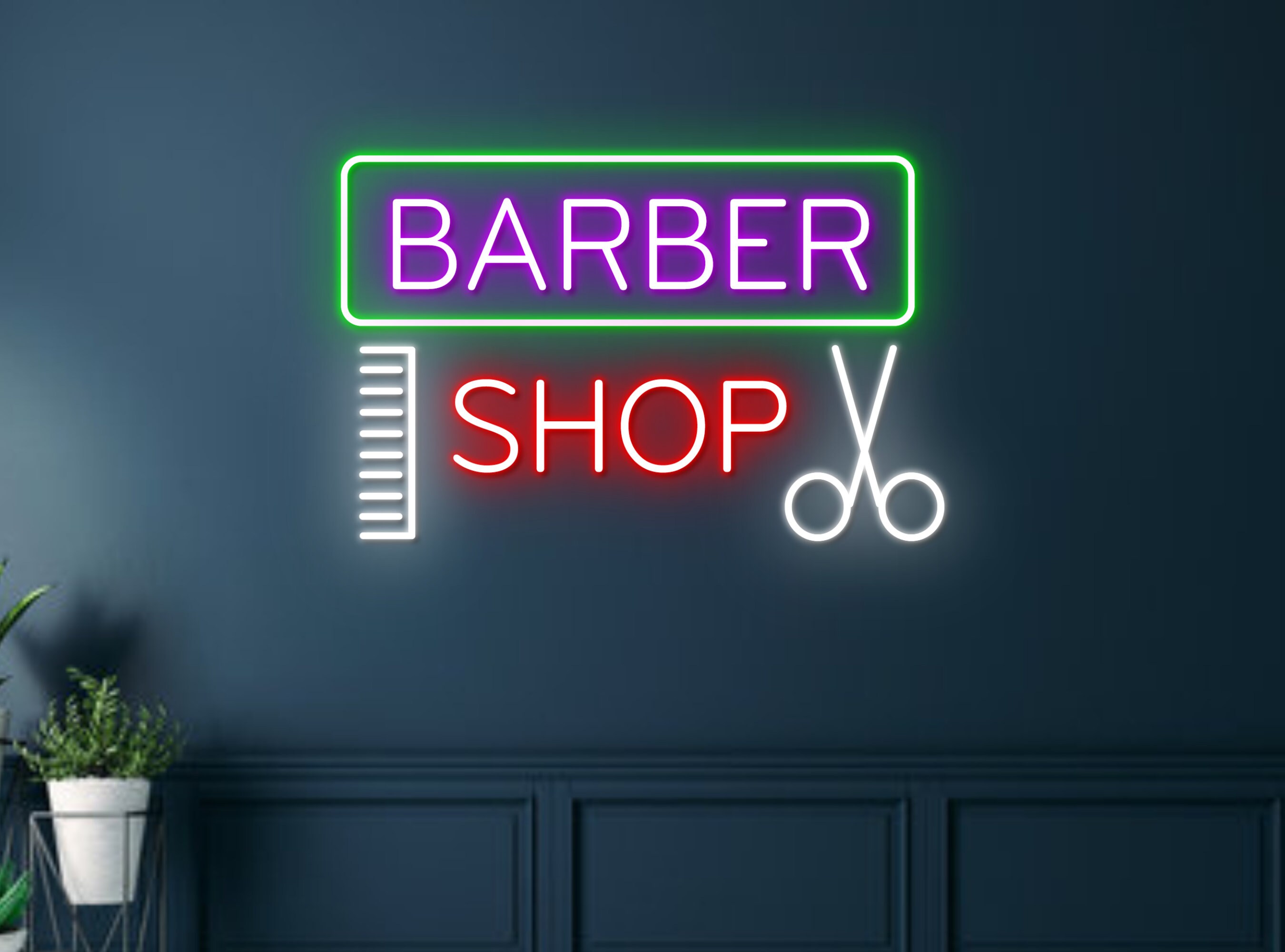 Comb and Scissors Barber Shop Neon Sign