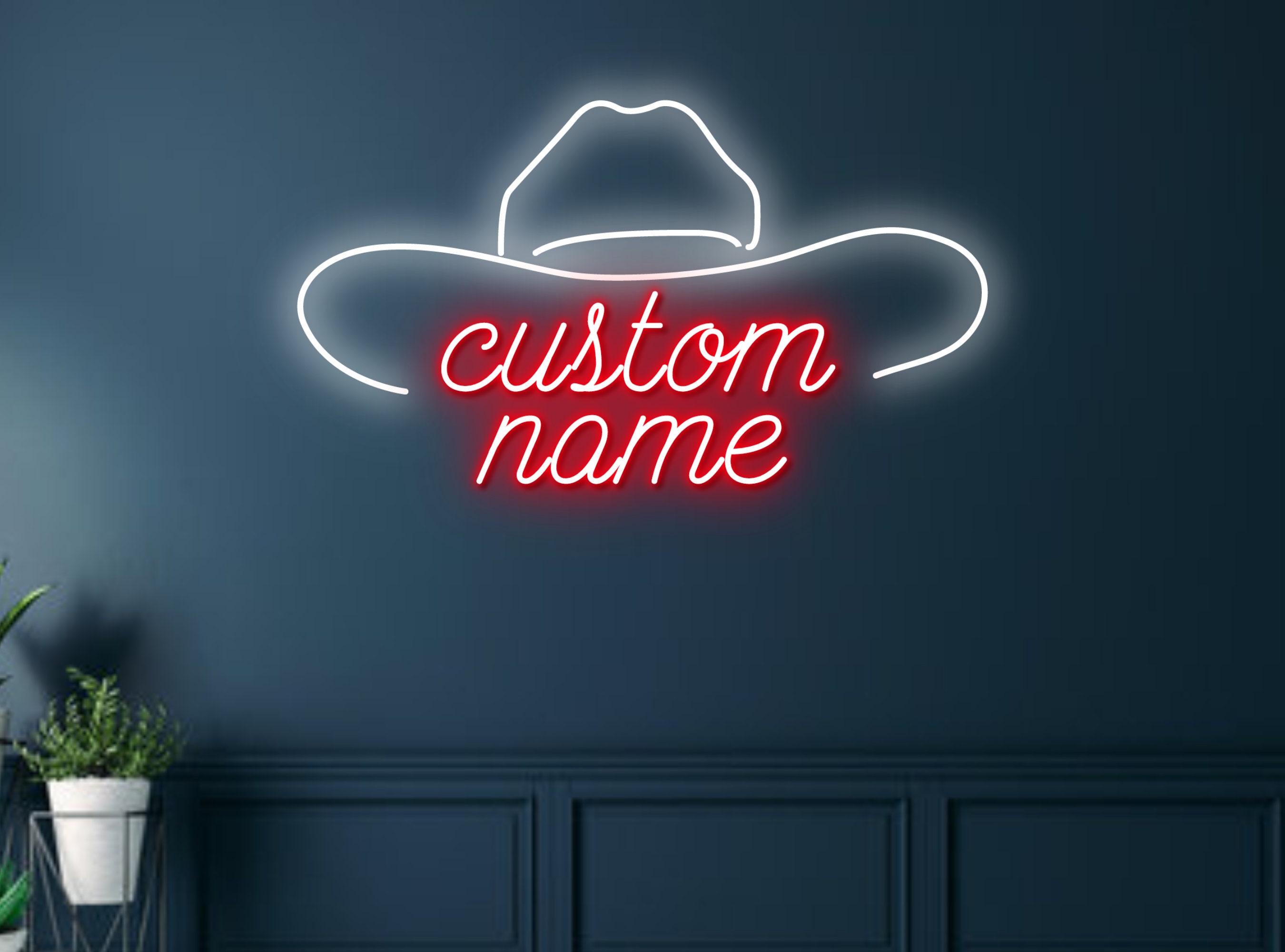 Custom Name Cowboy Hat Neon Sign Wall Decor