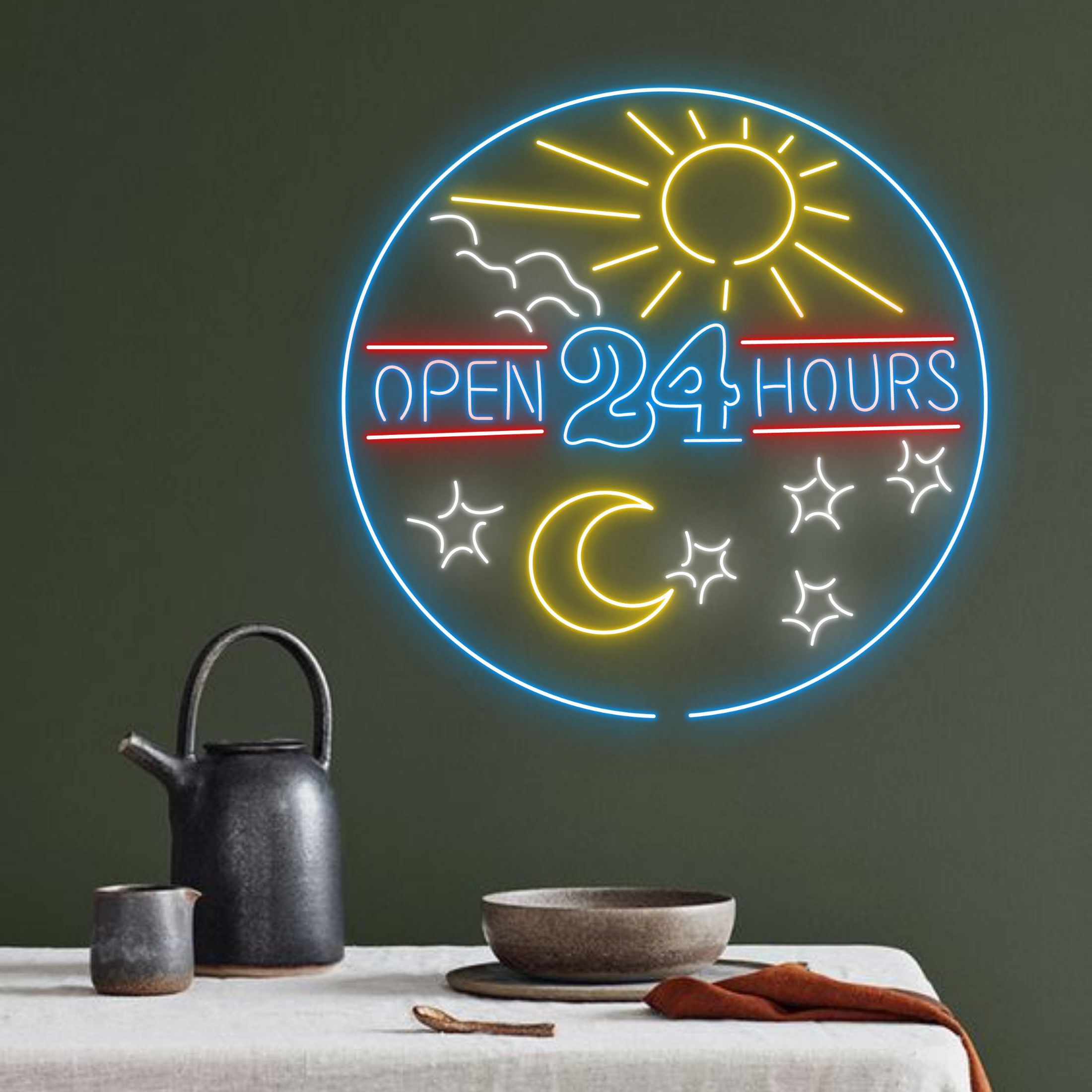 Open 24h Neon Sign Bar Pub Convenient Store Wall Decor