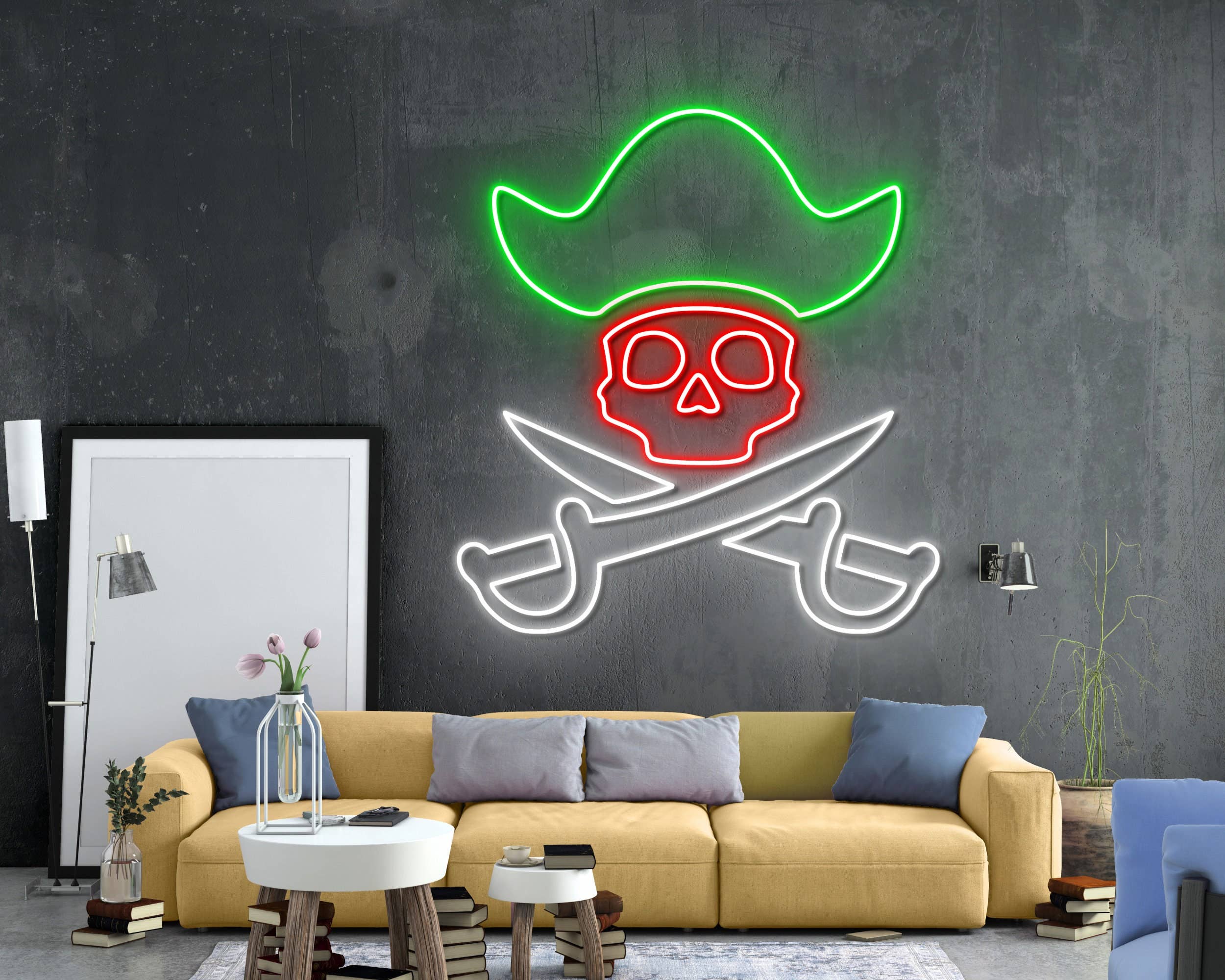 Head Skull Pirate Privateer Buccaneer Neon Led Sign