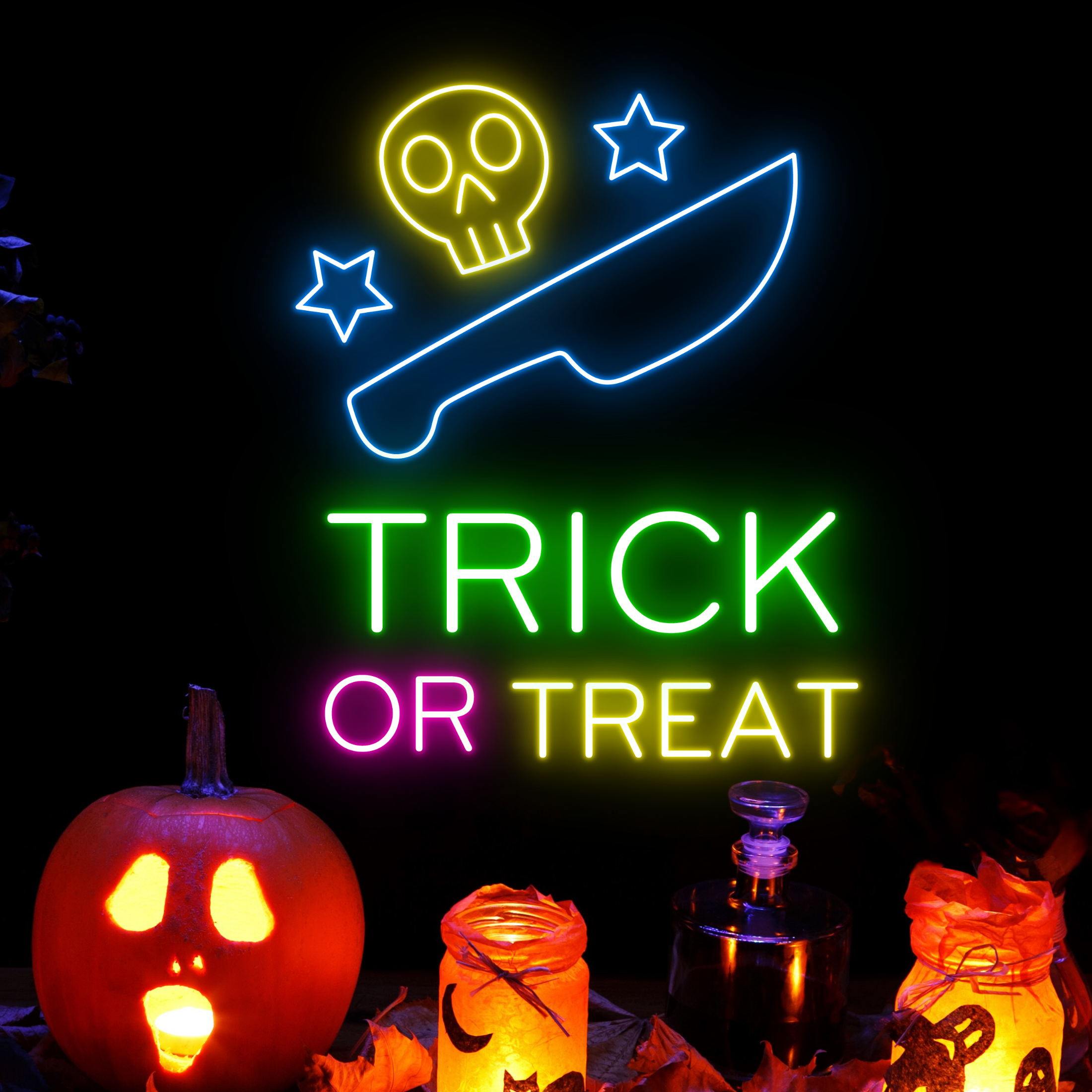 Skull Trick or Treat Neon Sign Halloween Wall Decor