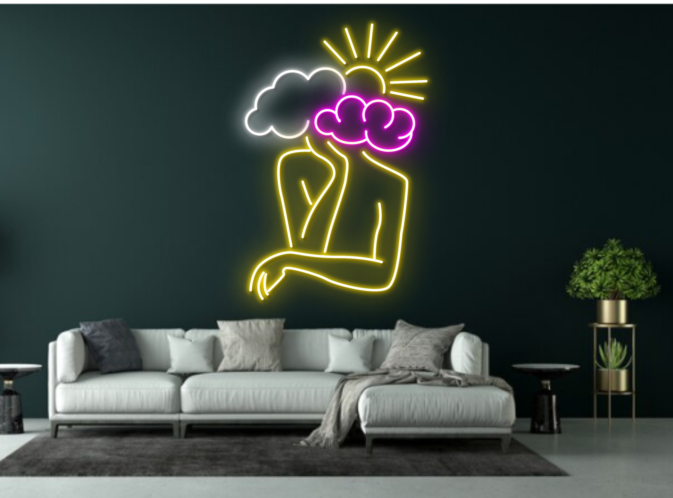 Weather Girl Woman Line Art Neon Signs