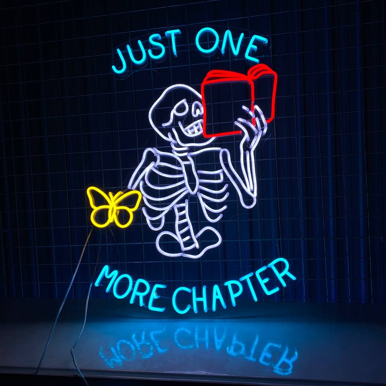 Skeleton Reading Book Led Just One More Chapter Neon Sign