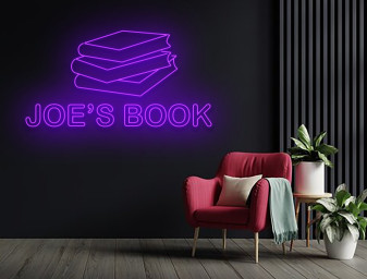 Custom Book Name Line Art Neon Signs Bookworm Wall Art