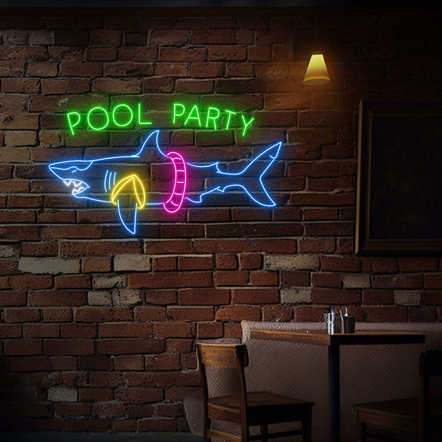 Pool Party With Shark Neon Sign Decor