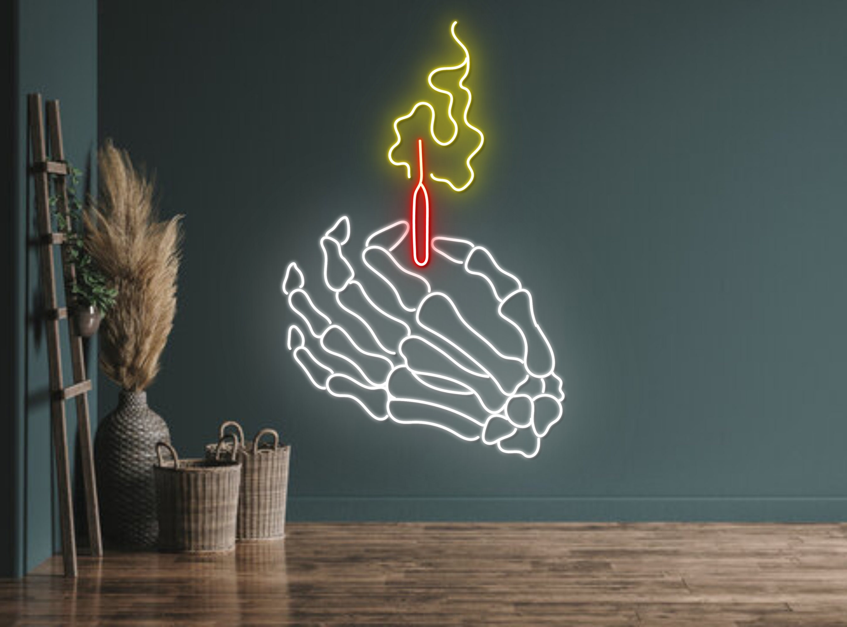 Skull Hold Fire Matchstick Neon Sign