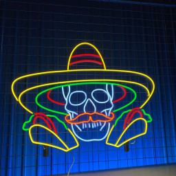 Skull and Tacos Neon Sign Tacos Restaurant Wall Signboard