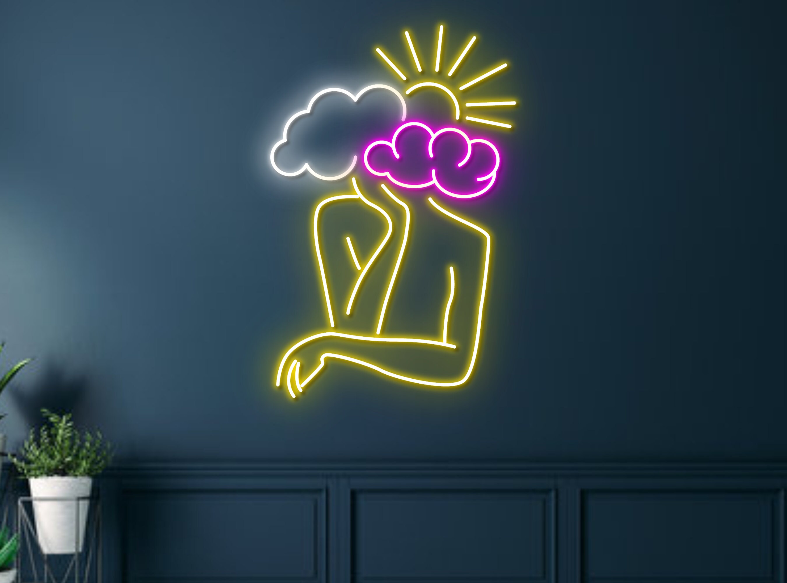 Weather Girl Woman Line Art Neon Signs