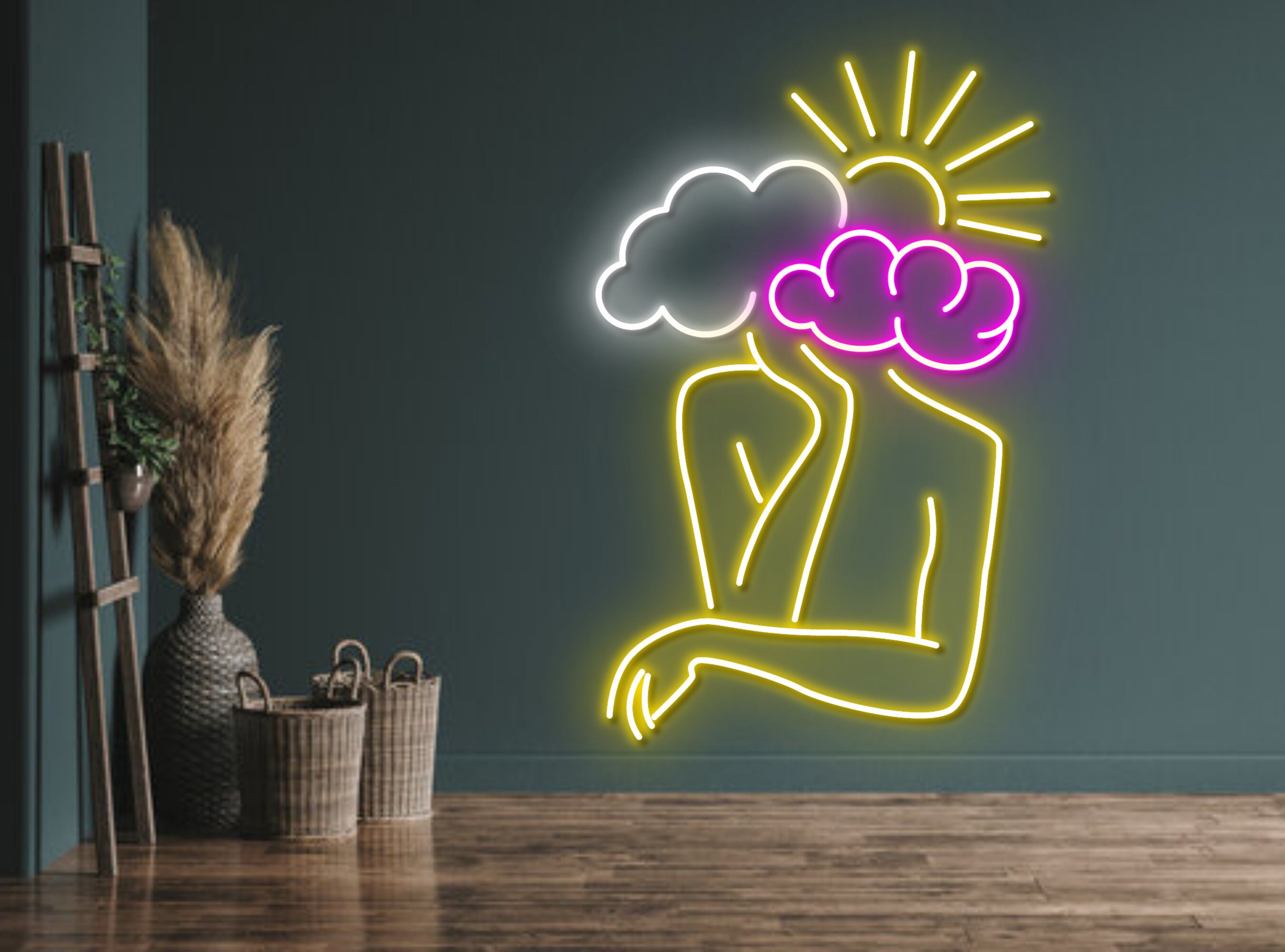 Weather Girl Woman Line Art Neon Signs