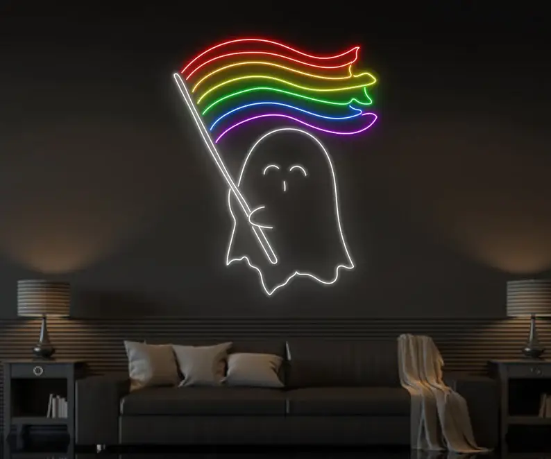 Ghost Hold LGBT Flag Neon Sign Halloween Home Party Decor