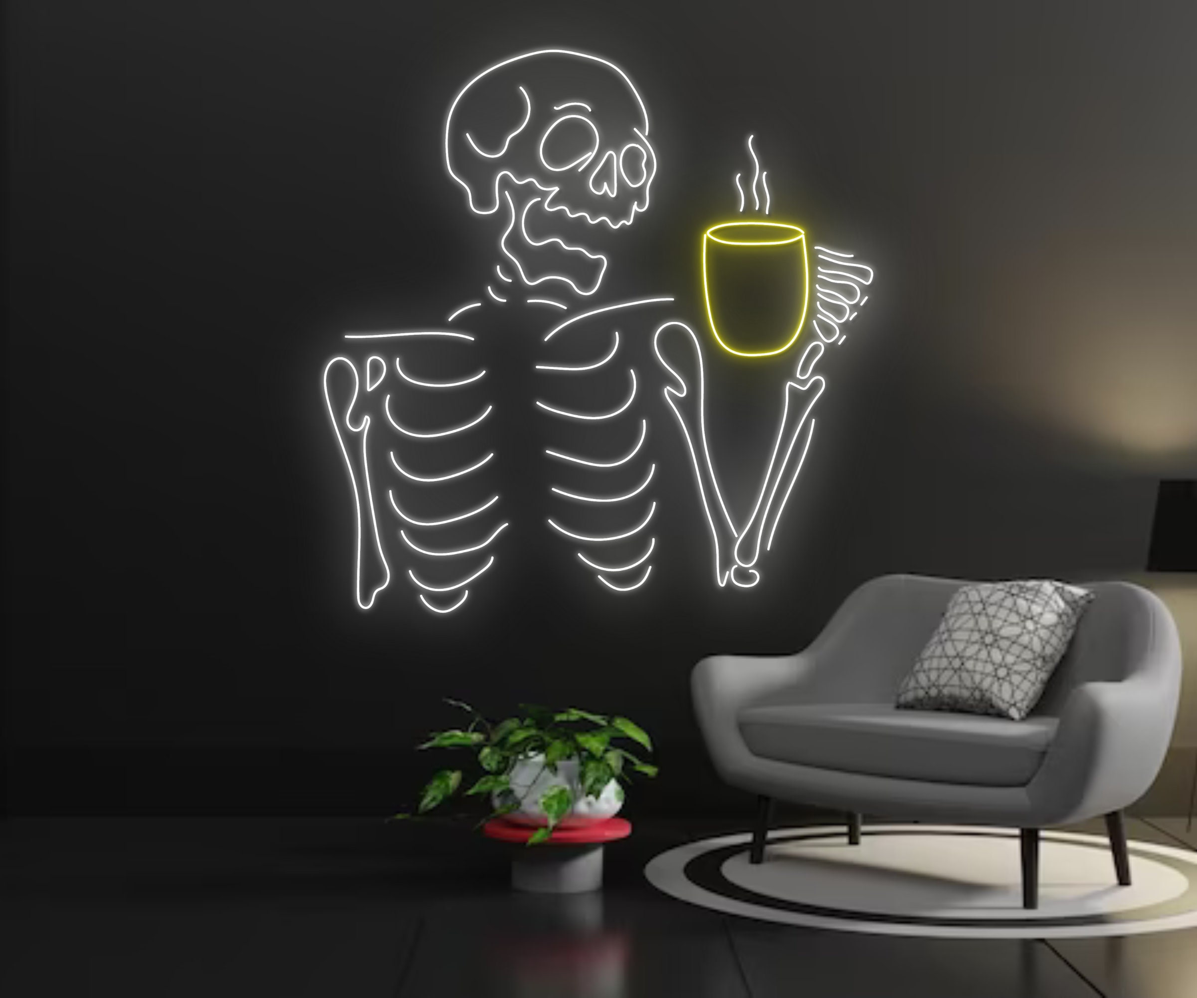 Skull Drink Coffee Neon Sign