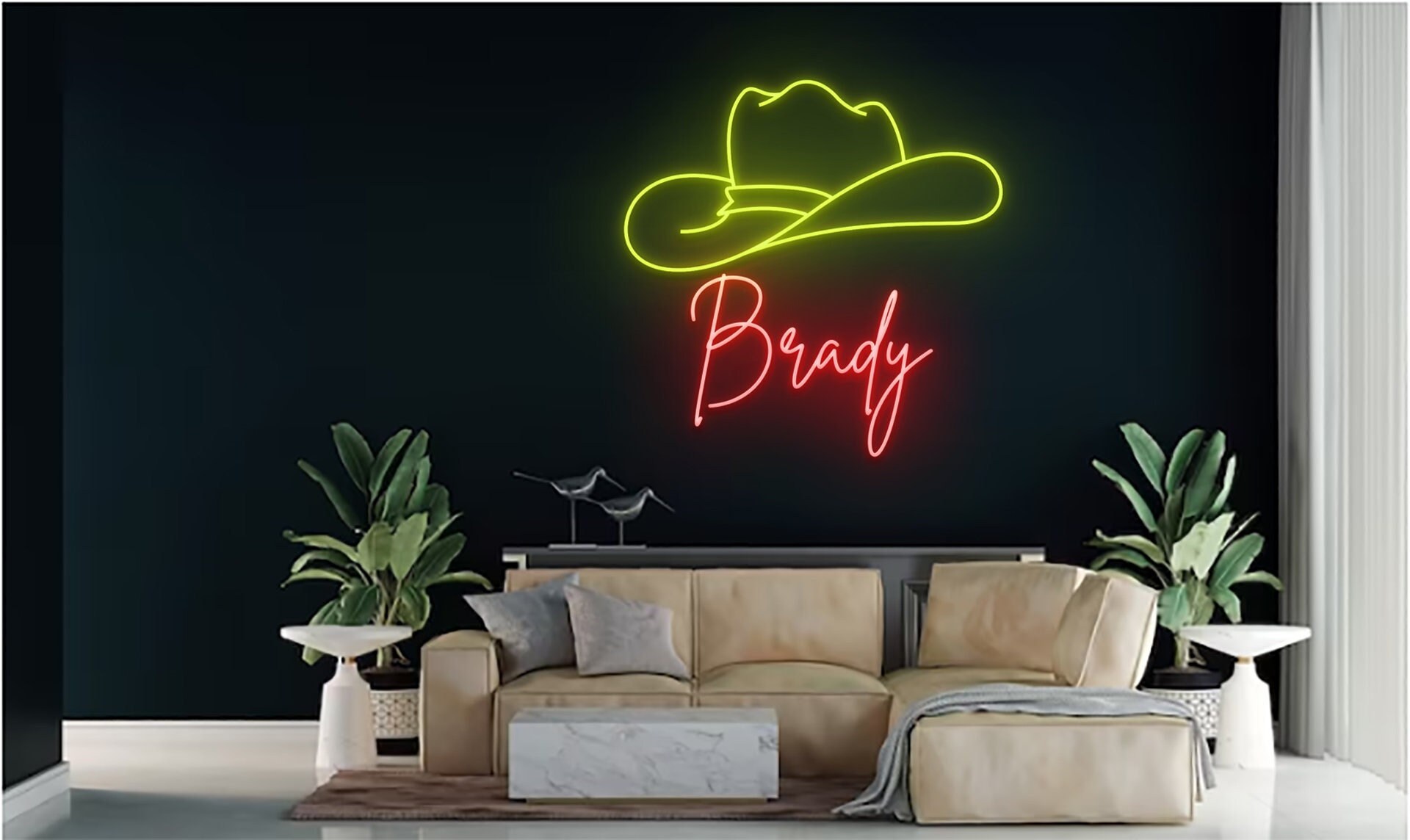 Custom Name Cowboy Hat Neon Sign Wall Decoration Gift