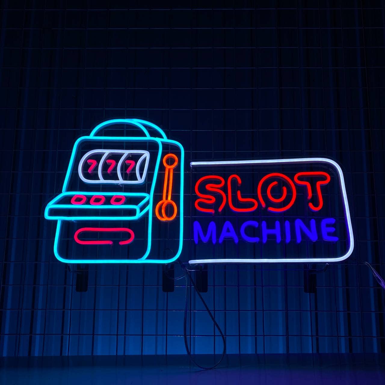 Slot Machine Neon Sign Game Arcade Store Signboard Decor