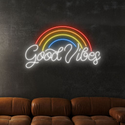 Good Vibes Rainbow Neon Sign Inspirational Quote Wall Decor