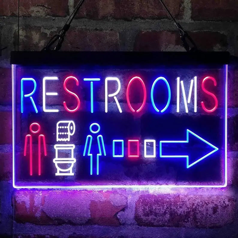 Restroom Sign Toilet Right Arrow Tri-color Neon Sign