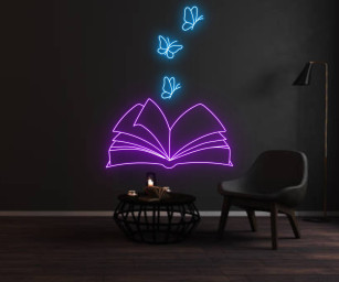 Book and Butterflies Neon Sign Classroom Wall Art Decor