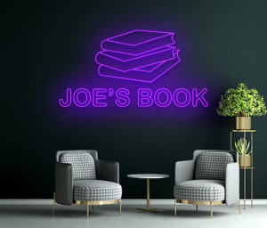 Custom Book Name Line Art Neon Signs Bookworm Wall Art