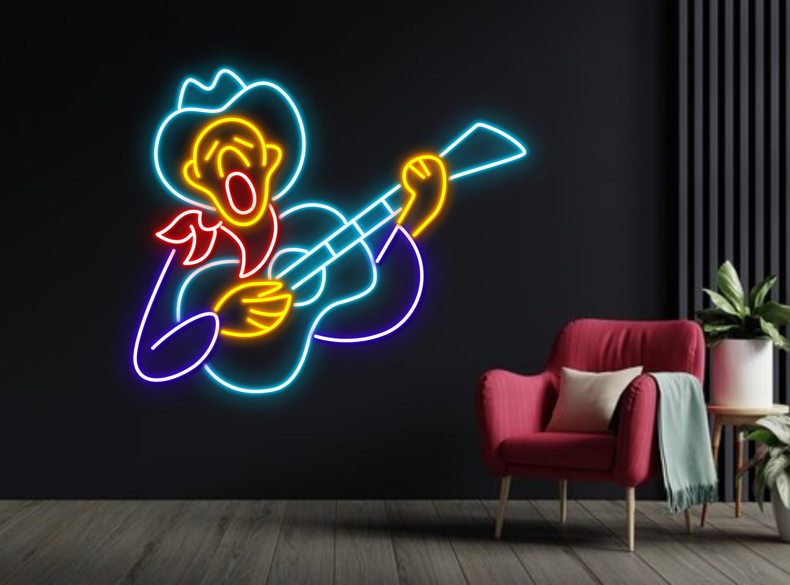 Cowboy Play Guitar Neon Sign