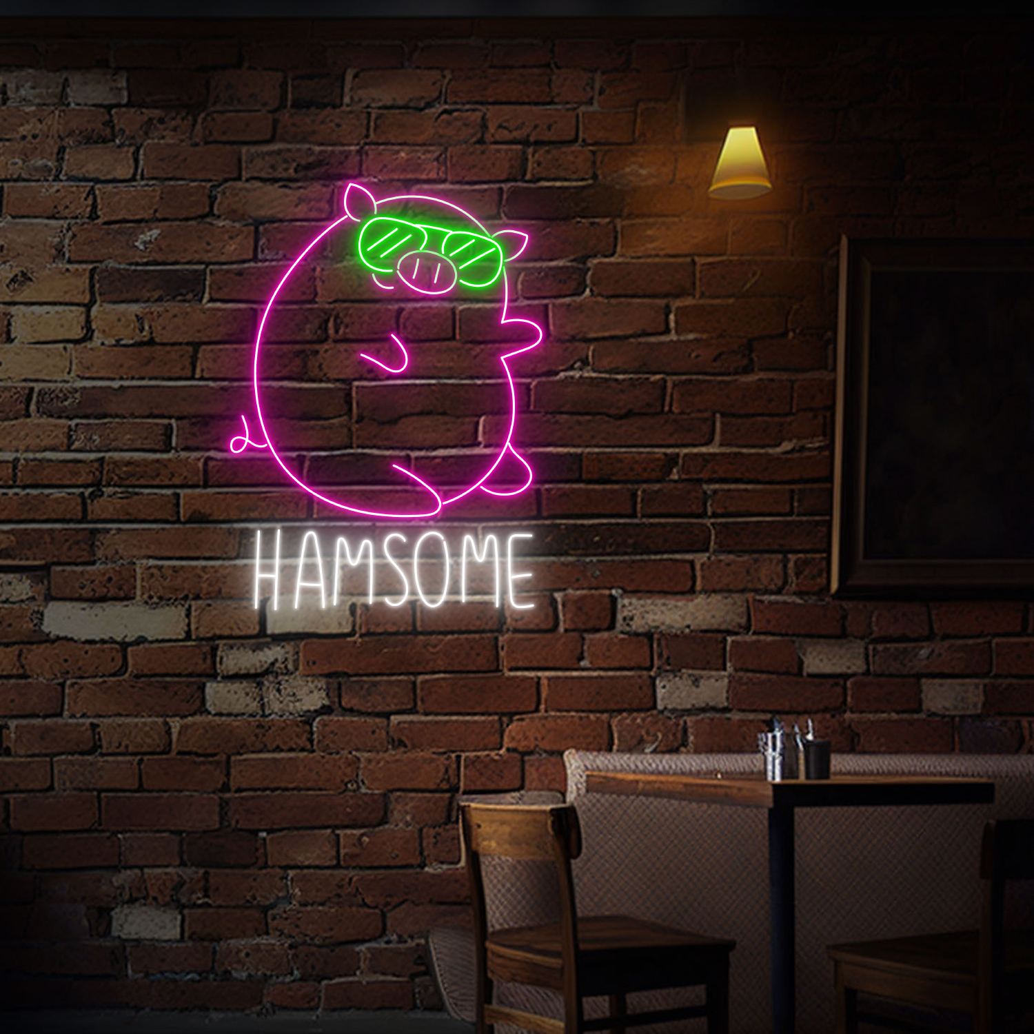 Hamsome Pig Neon Sign Funny Animal Wall Decor