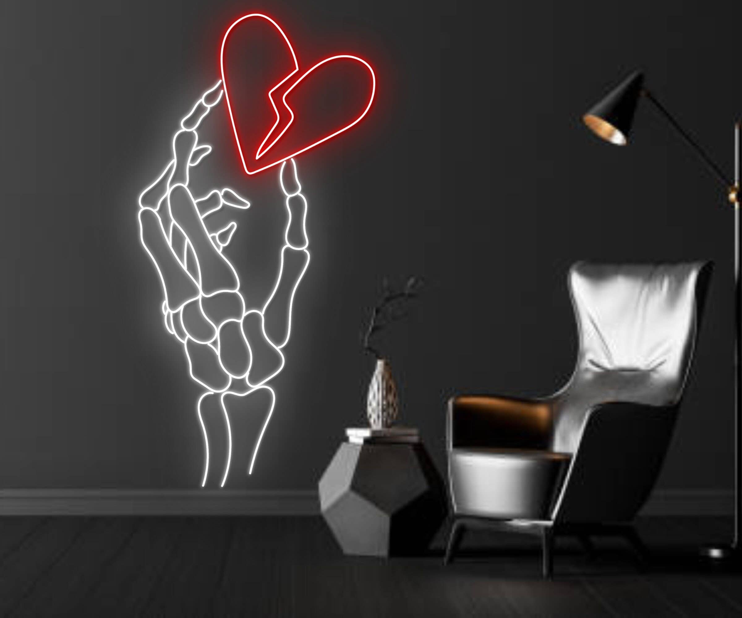 Skull Hold Break Heart Neon Sign Home Wall Art Decor