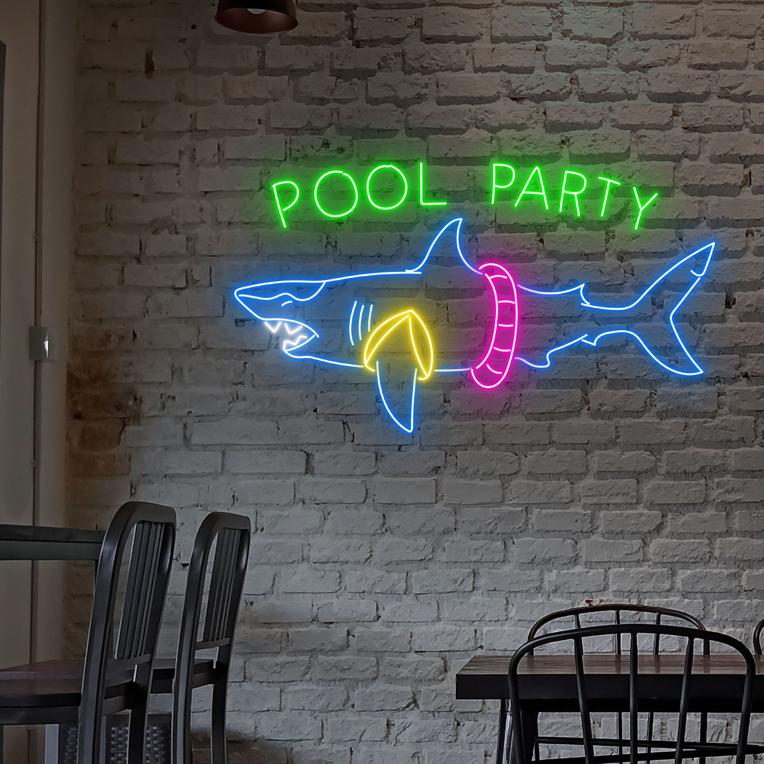 Pool Party With Shark Neon Sign Decor