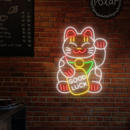 Lucky Cat Neon Sign Cute Wall Art Decor