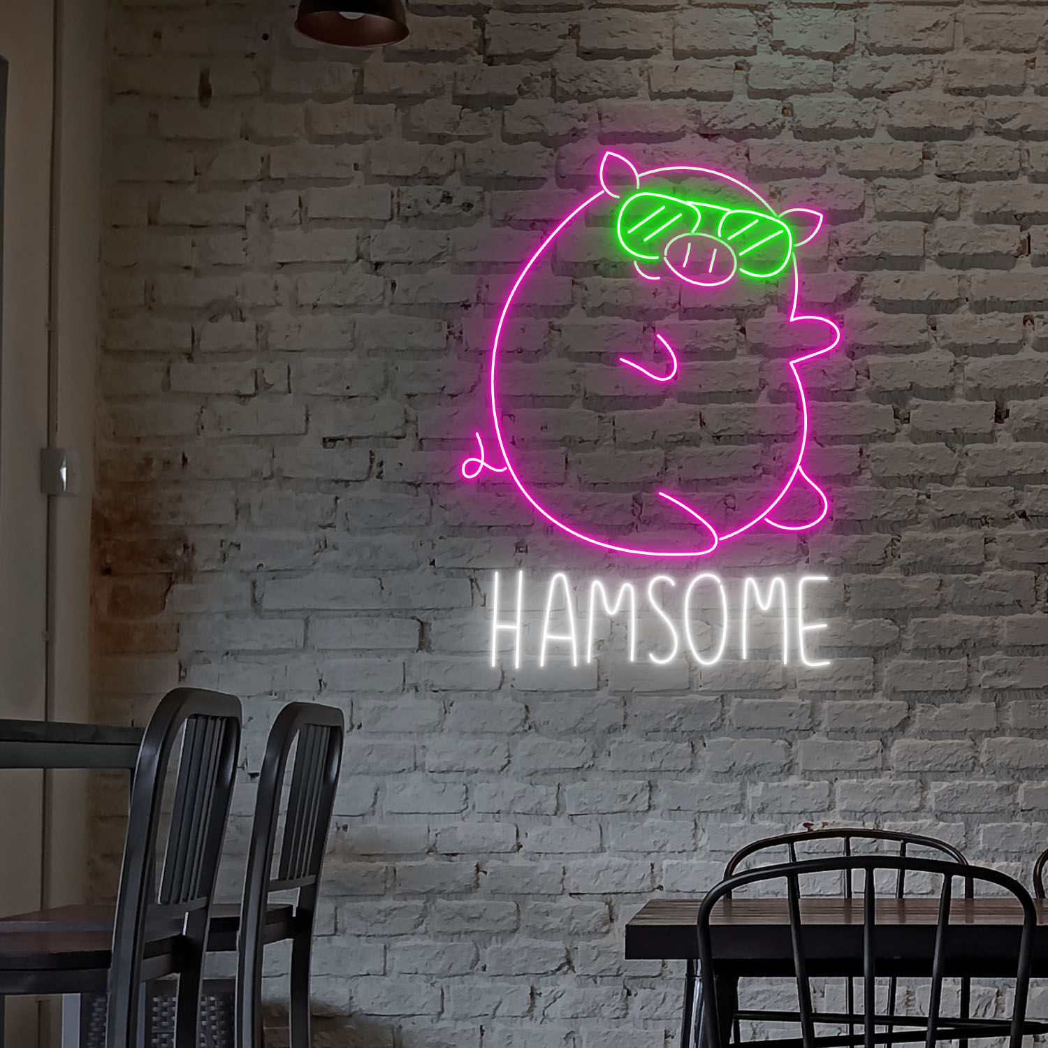 Hamsome Pig Neon Sign Funny Animal Wall Decor