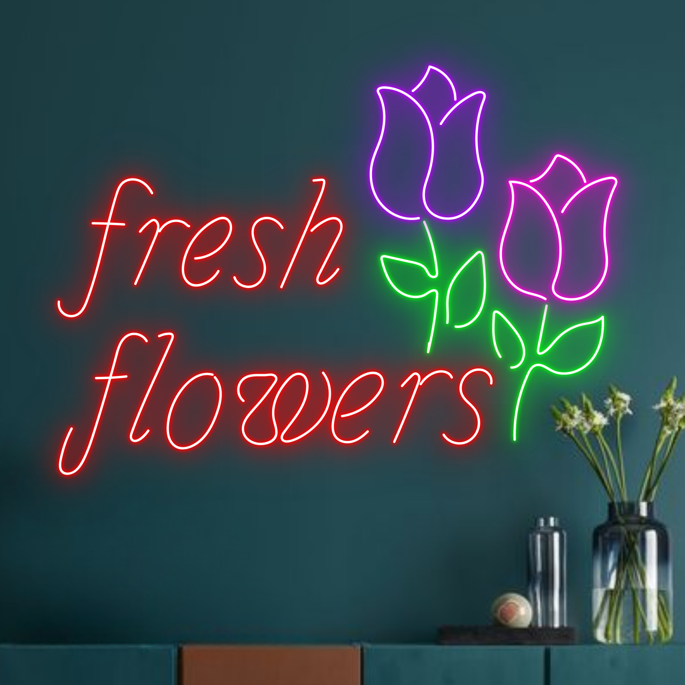 Fresh Flowers Neon Signs Flower Shop Wall Decor Signboard